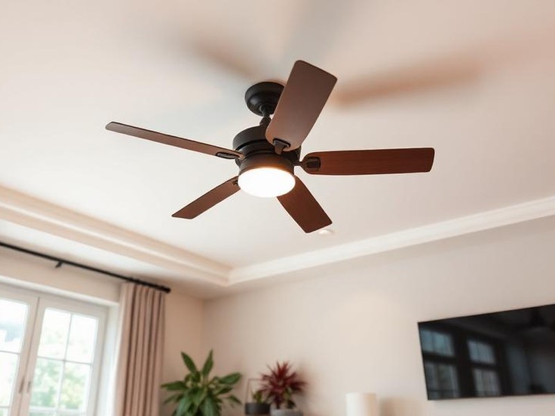 Ceiling fan with a light in a bright living room
